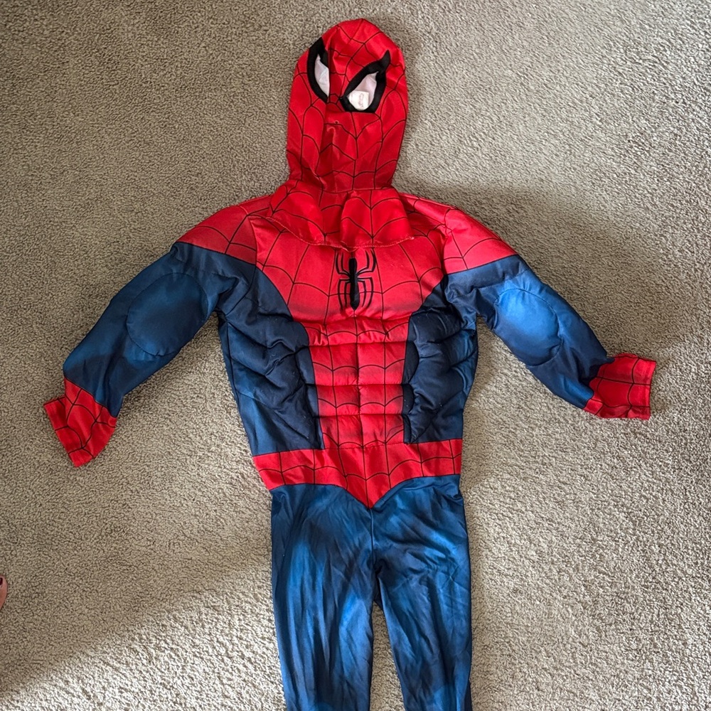 Red & Blue Spider Superhero Kids Costume - Hooded Muscled Jumpsuit